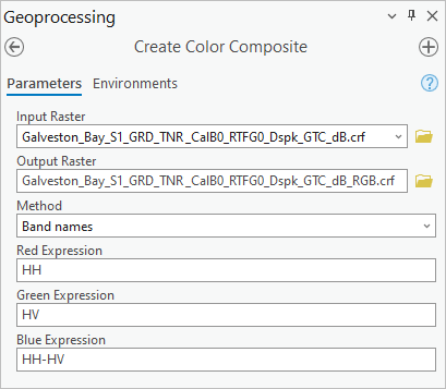 Parameters for the Create Color Composite tool