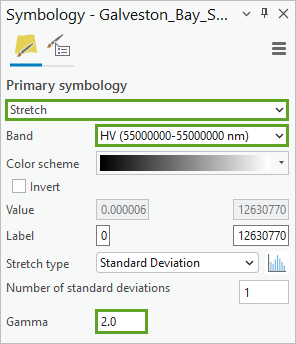 Symbology pane for the Galveston_Bay_S1_GRD_TNR.crf layer