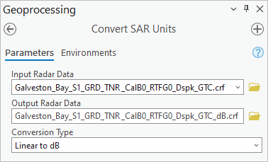Convert SAR Units tool parameters