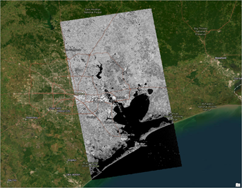 Galveston_Bay_S1_GRD_TNR_CalB0_RTFG0_Dspk_GTC.crf layer on the map