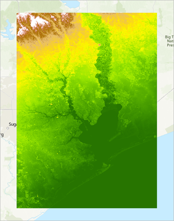 Texas_DEM_90m.tif layer symbolized