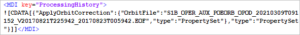 XML metadata showing the orbit correction applied