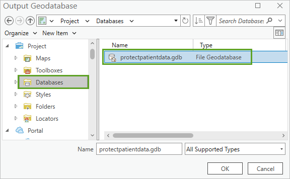 Choose the target geodatabase for the table.