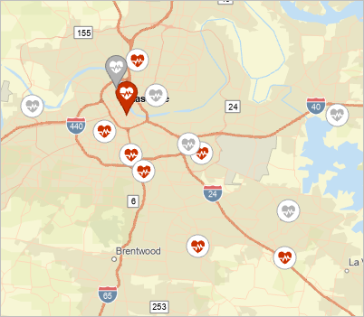 Map showing facilities and competitors.