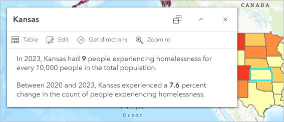 Pop-up in a web map