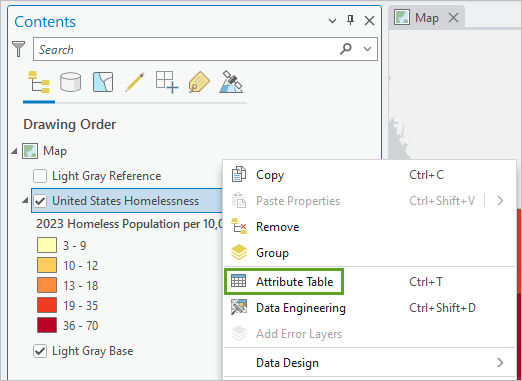 Attribute Table option