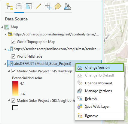 Change Version option in the data source's context menu