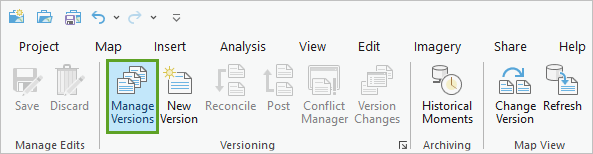 Manage Versions button on the ribbon