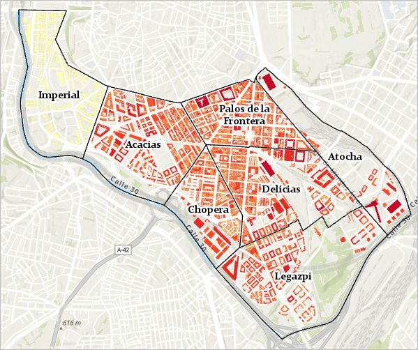 Map of the solar potential of buildings in Madrid