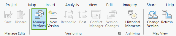 Manage Versions button on the ribbon