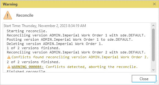 Reconcile Warning window