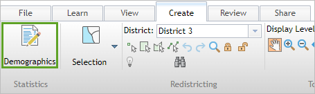 Demographics button in the Statistics group on the Create tab
