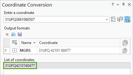 New coordinate added to the list in the Coordinate Conversion tool