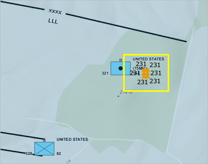 A gold triangle in the middle of the pink polygon is labeled as 240 Meters.