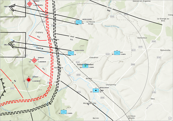 Red circle around the tank battalion on the map