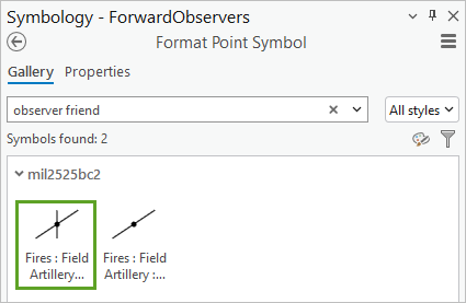 Fires: Field Artillery symbol in the symbol gallery