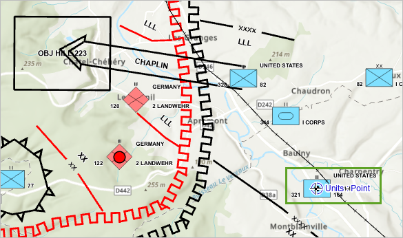 Snapping to the artillery regiment on the map