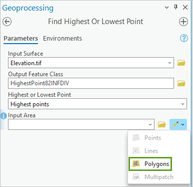 Polygon tool selected in the Highest Points tool