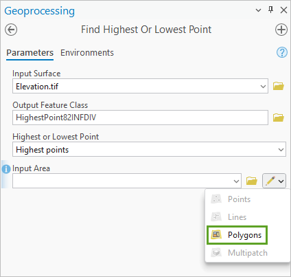 Polygon tool selected in the Highest Points tool