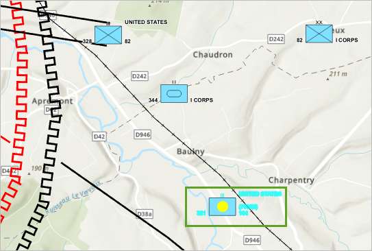 Artillery unit selected on the map