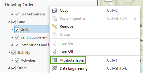 Attribute Table in the layer's context menu