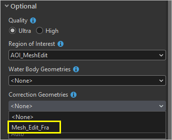 Correction Geometries parameter