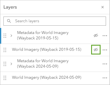 Visibility button for the 2019 layer in the Layers pane