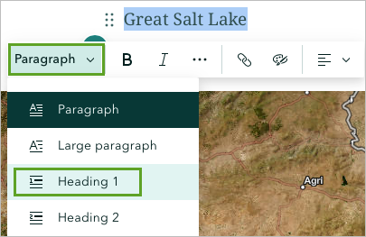 The Great Salt Lake text set to the Heading 1 style