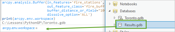 Drag Results geodatabase to prompt to get its path.