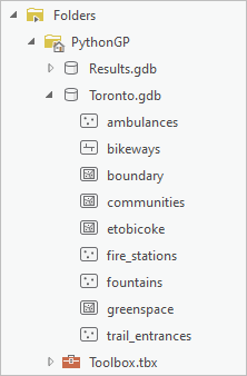 Toronto geodatabase expanded to show feature classes.