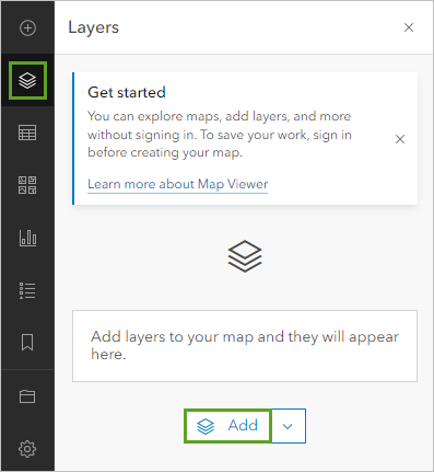 Layers button and Add button