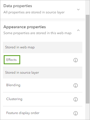 Effects in the Appearance properties list