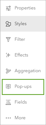 Settings toolbar to select Pop-up.