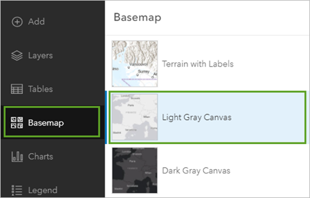 Choose the light grey canvas basemap.