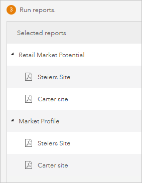 List of selected reports