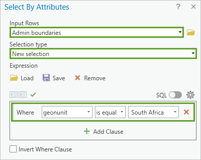 Select By Attributes parameters
