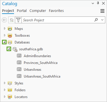 Expanded geodatabase in the Catalog pane