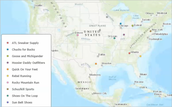 Map showing locations of stores