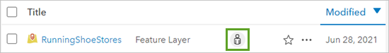 Content list showing new feature layer and button to update sharing