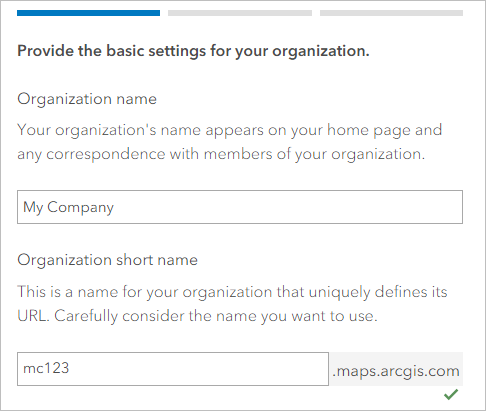 Choose settings for your new organization.