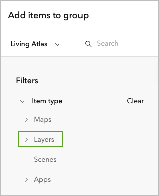 Filter by Layers item type