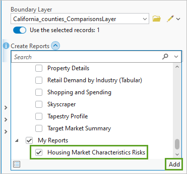 Housing Market Characteristics Risks report selected