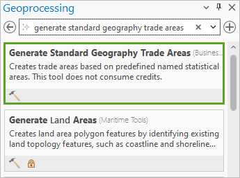 Generate Standard Geography Trade Areas tool