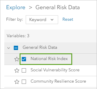 National Risk Index variable selected