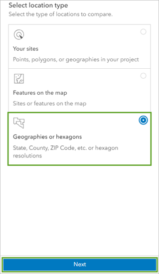 Geographies and hexagons set as location type