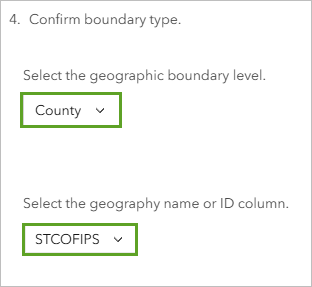 Boundary type and geography name columns