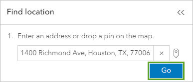 Go button for the Enter an address or drop a pin on the map parameter