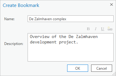 Create Bookmark window