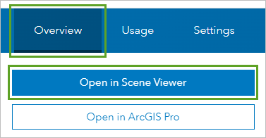Overview and Open in Scene Viewer buttons
