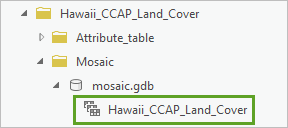 Mosaic dataset shown in geodatabase